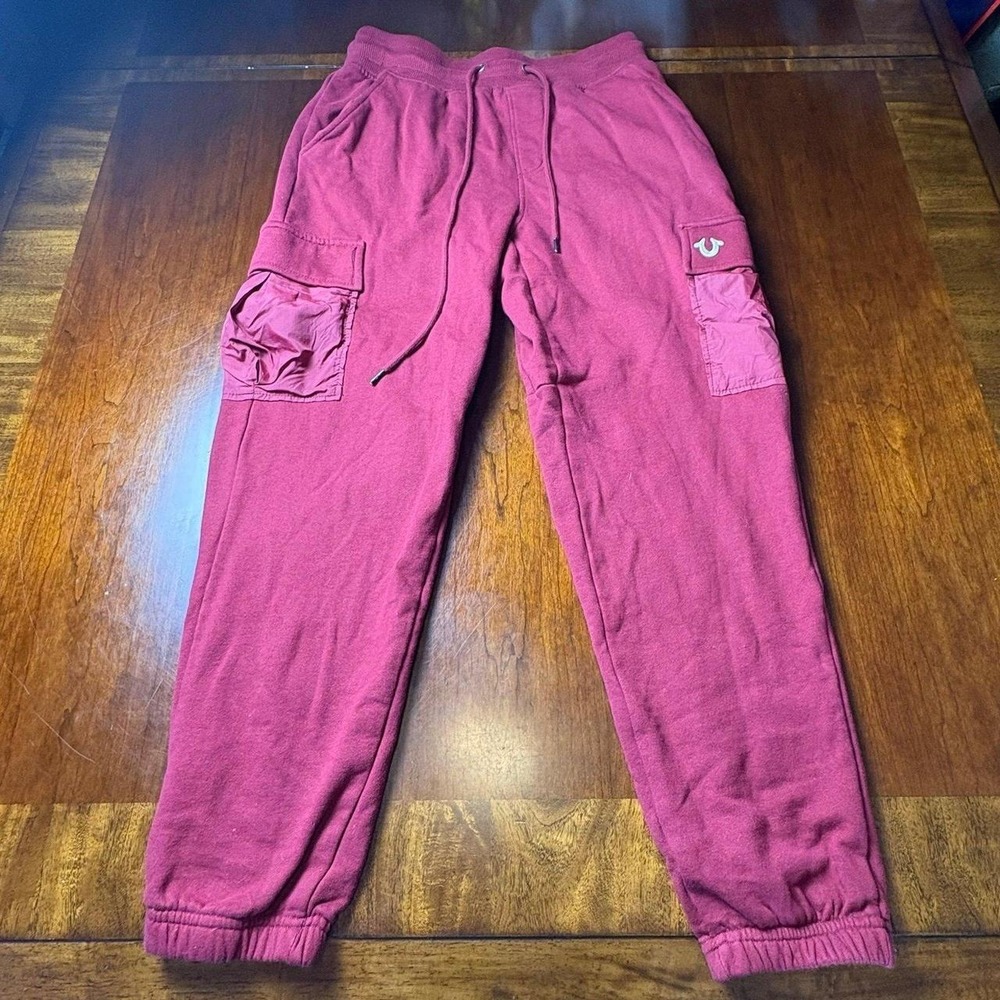 True Religion‎ Brand Jeans Burgundy Cargo Sweatpants Joggers Mens S